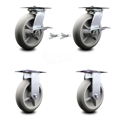 Service Caster 8 Inch Thermoplastic Rubber Caster Brakes/Swivel Locks and 2 Rigid SCC, 2PK SCC-35S820-TPRRD-SLB-BSL-2-R-2